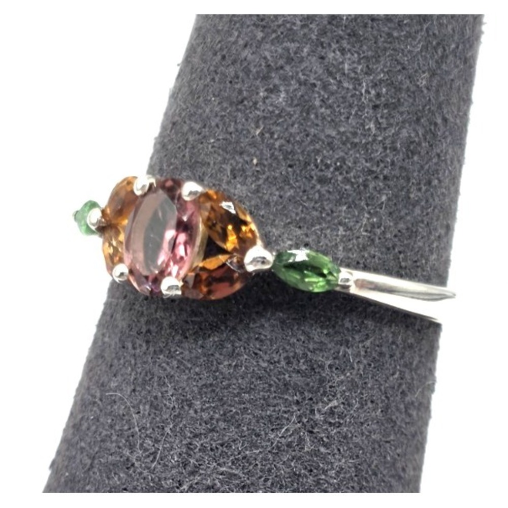 Tourmaline Gemstone Ring Size 8 Sterling Silver Handmade Flowers Dainty NWT